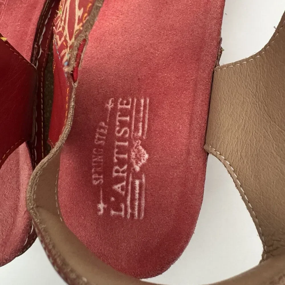 L'Artiste by Spring Step Leather Wedge Sandals Cuteness Red 41 - Picture 6 of 9